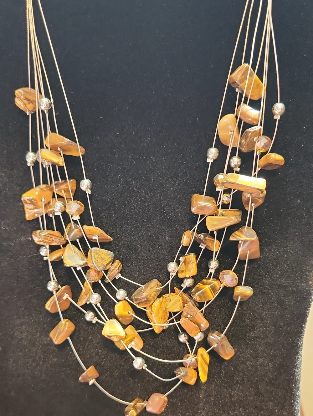 NWT Mixit Layered Brown and Gold Bead Necklace with Matching Earrings